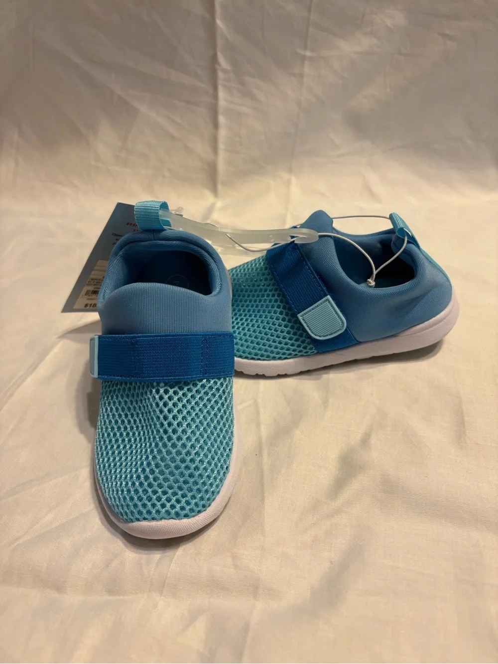 Kids Light Blue Mesh Slip-On Sneakers with Hook & Loop Strap